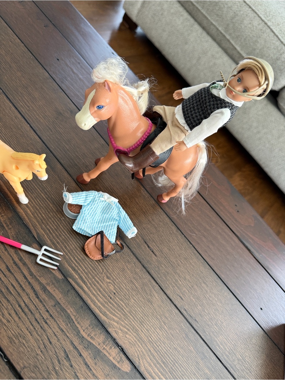 Kids Horse Riding Playset with Blonde Rider and Pony - Tan and White